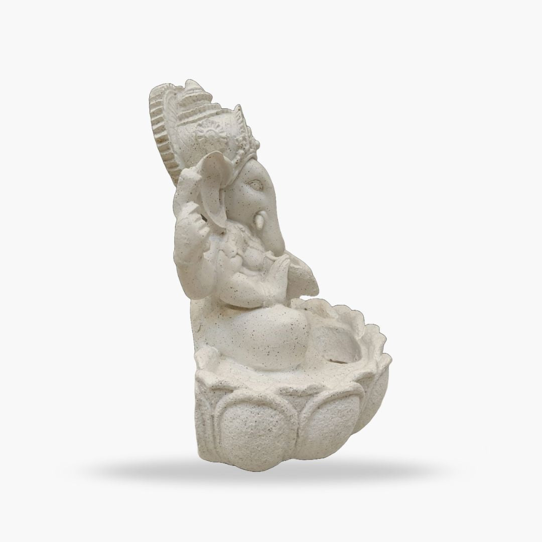 Ganesha Statue with Fountain, White Stone