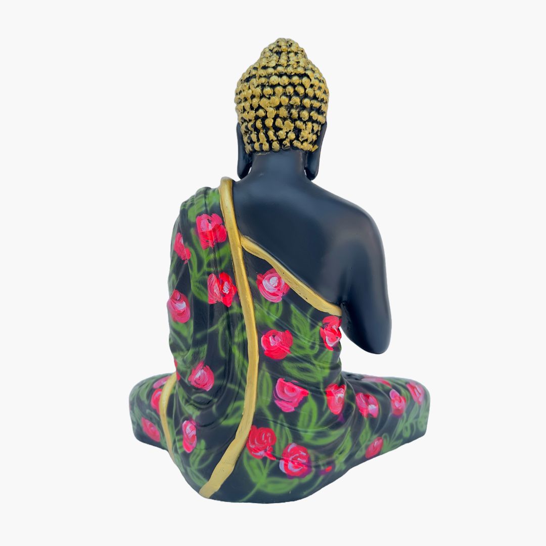 Buddha Statue, Matte Black (Flower Pattern)
