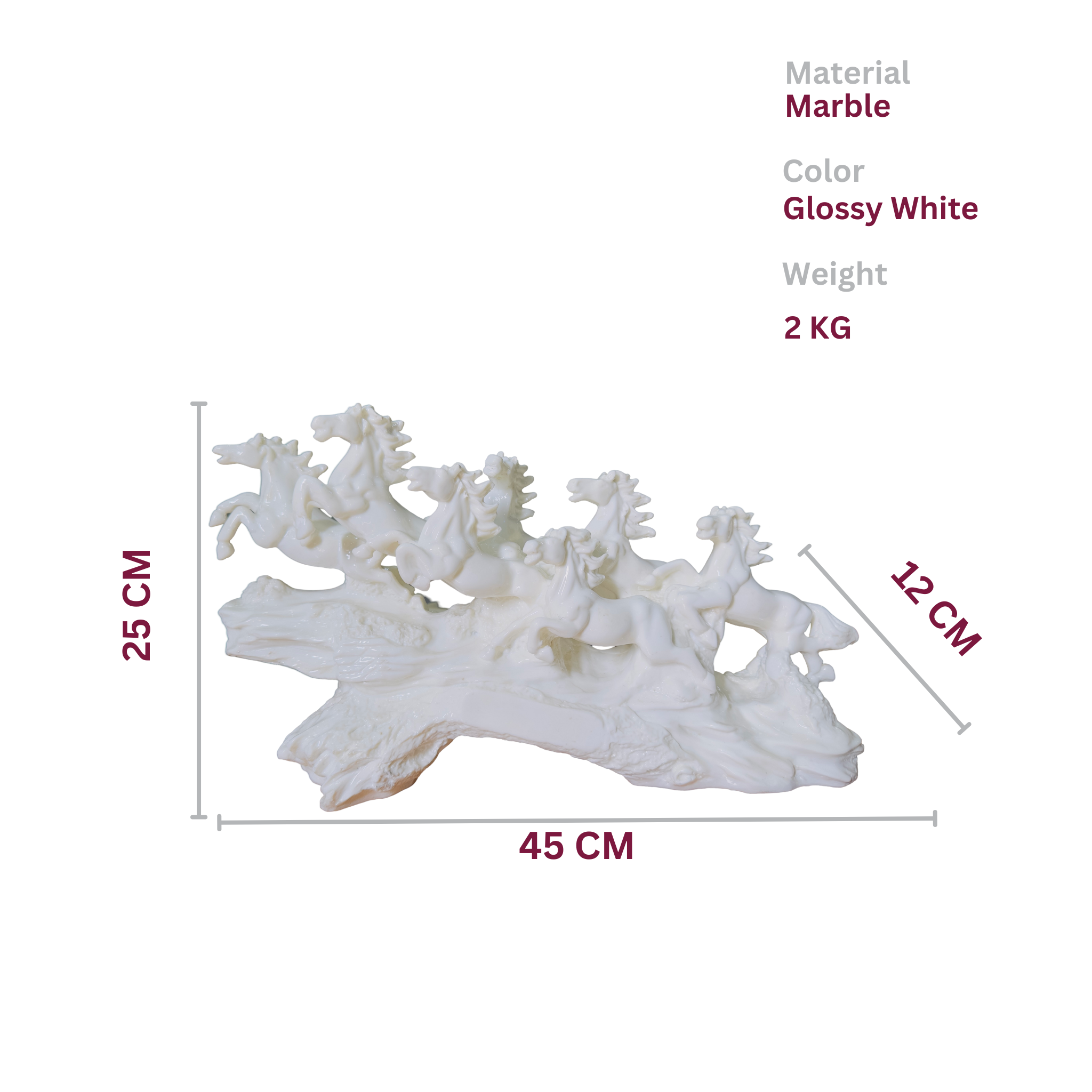 7 Running Horse Statue (White Marble)