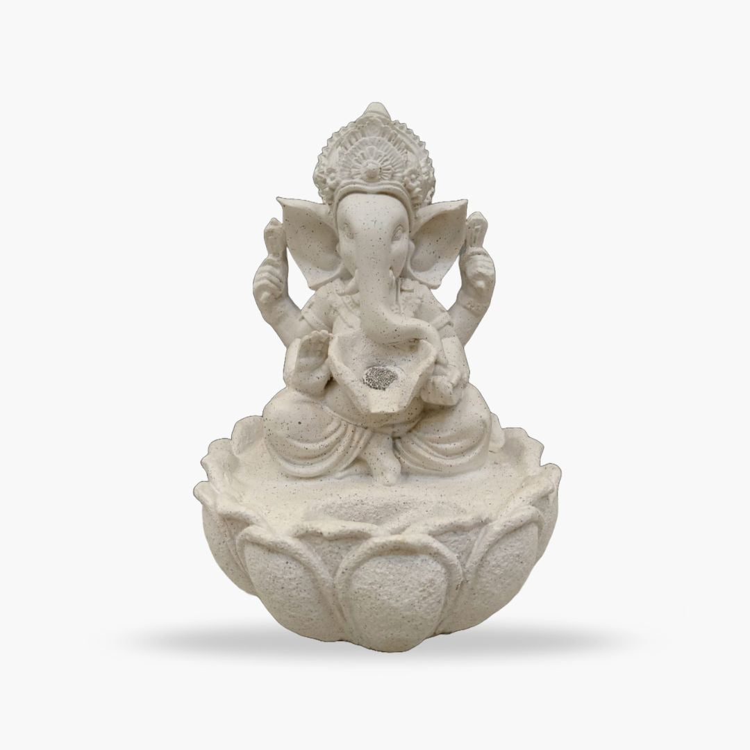 Ganesha Statue with Fountain, White Stone