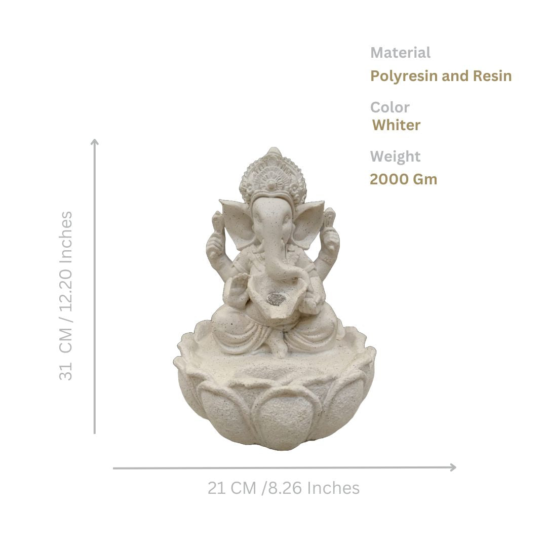 Ganesha Statue with Fountain, White Stone